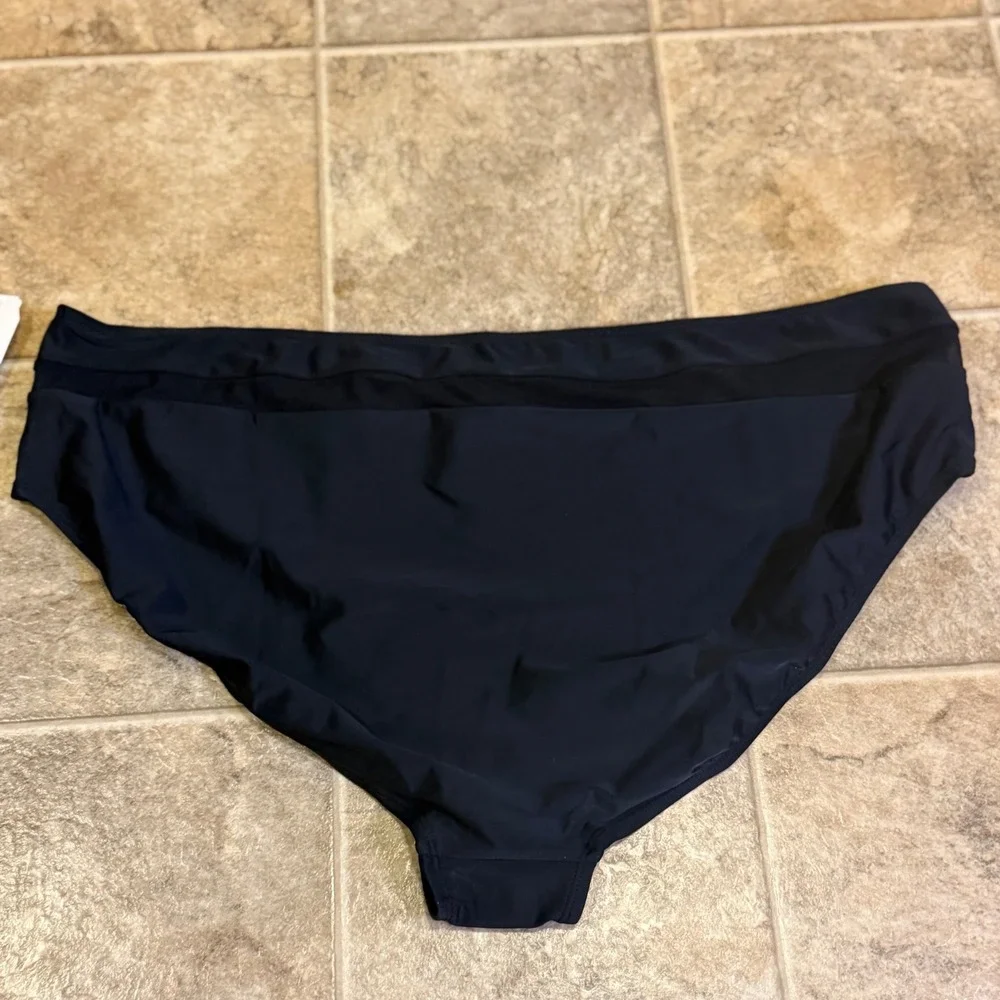Time and Tru Womens Plus 3X Black High Waist Mesh Inset Bikini Bottom TTSP19503B